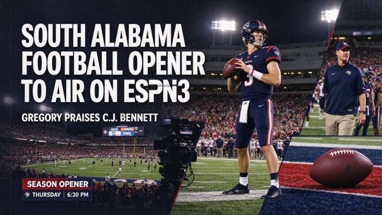 Illustration for the news story: South Alabama Football Opener vs. West Alabama to Air on ESPN3; Gregory Praises C.J. Bennett