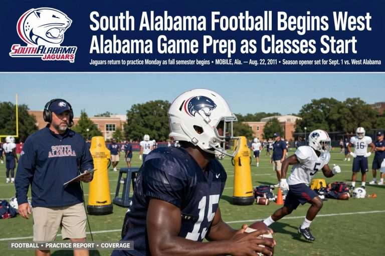 Illustration for the news story: South Alabama Football Begins West Alabama Game Prep as Classes Start