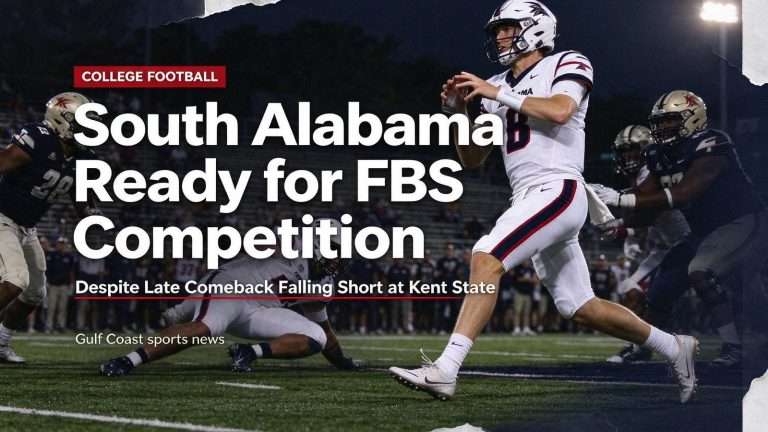 Illustration for the news story: Joey Jones Says South Alabama Is Ready for FBS Competition After Comeback Falls Short at Kent State