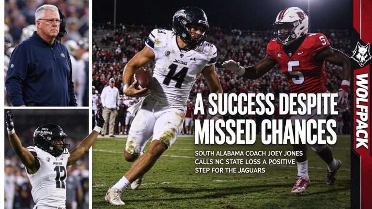 Illustration for the news story: Joey Jones Calls NC State Loss a Success for South Alabama Despite Missed Chances