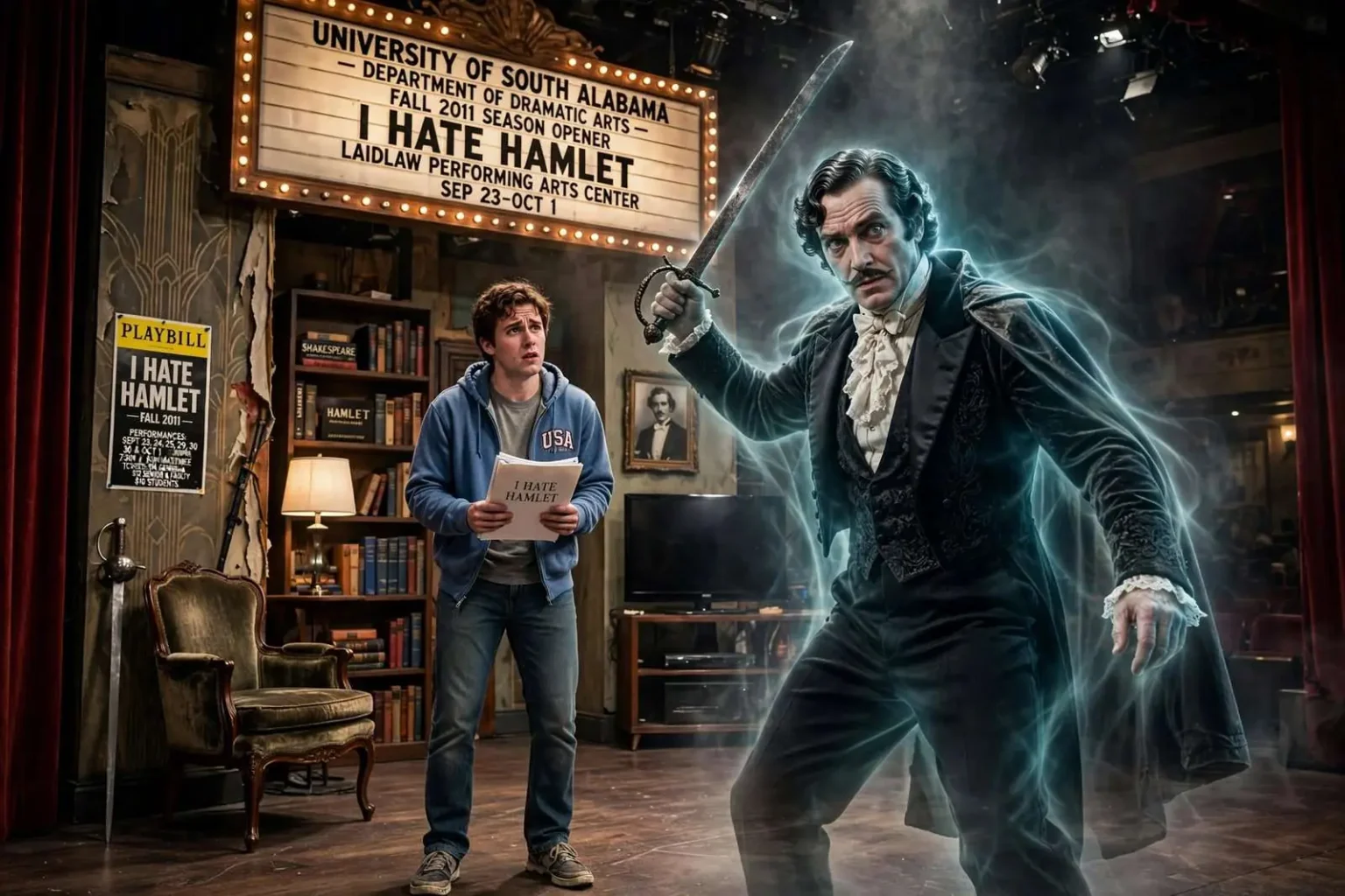 Illustration for the news story: University of South Alabama Opens Fall Theater Season with ‘I Hate Hamlet’