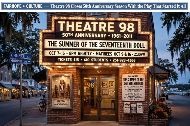 Illustration for the news story: Fairhope’s Theatre 98 Closes 50th Anniversary Season With the Play That Started It All