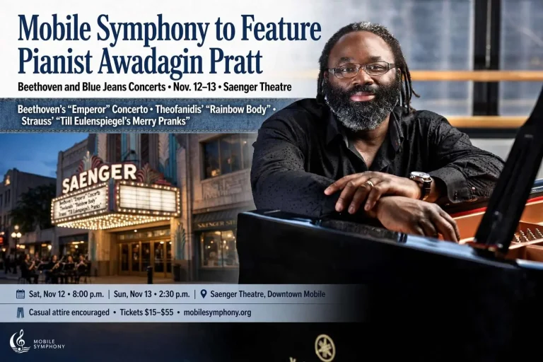 Illustration for the news story: Mobile Symphony to Feature Pianist Awadagin Pratt in Beethoven and Blue Jeans Concerts