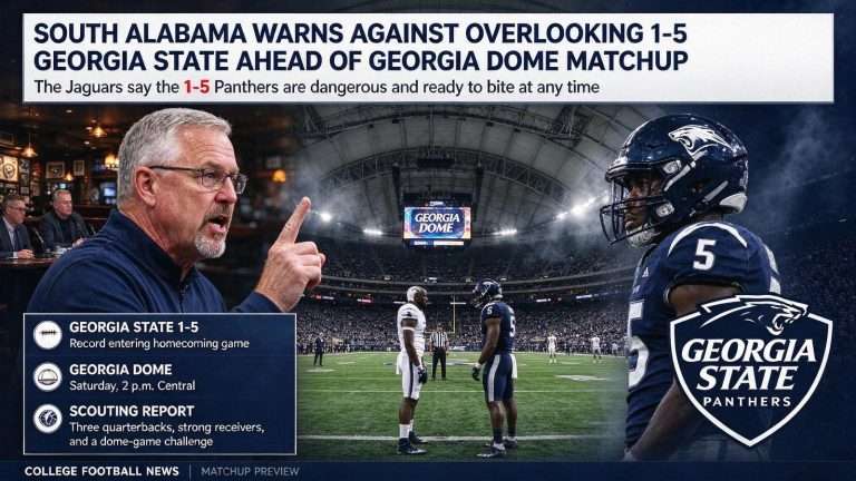 Illustration for the news story: South Alabama Warns Against Overlooking 1-5 Georgia State Ahead of Georgia Dome Matchup