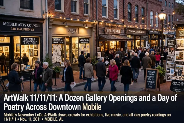 Illustration for the news story: ArtWalk 11/11/11: A Dozen Gallery Openings and a Day of Poetry Across Downtown Mobile