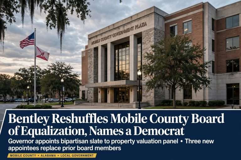 Illustration for the news story: Bentley Reshuffles Mobile County Board of Equalization, Names a Democrat
