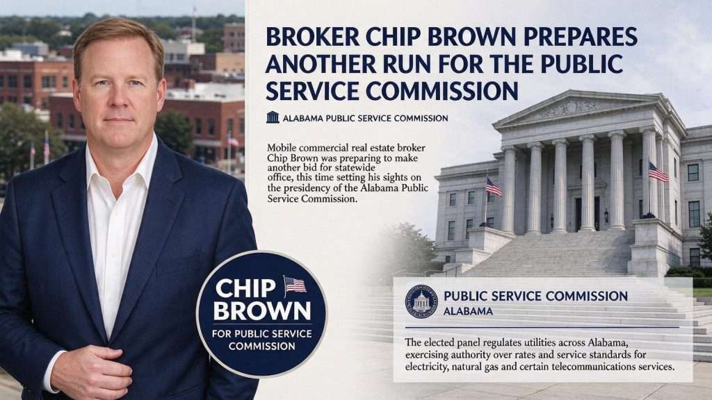Illustration for the news story: Broker Chip Brown Prepares Another Run for the Public Service Commission