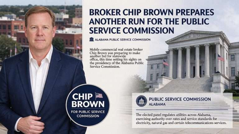 Illustration for the news story: Broker Chip Brown Prepares Another Run for the Public Service Commission