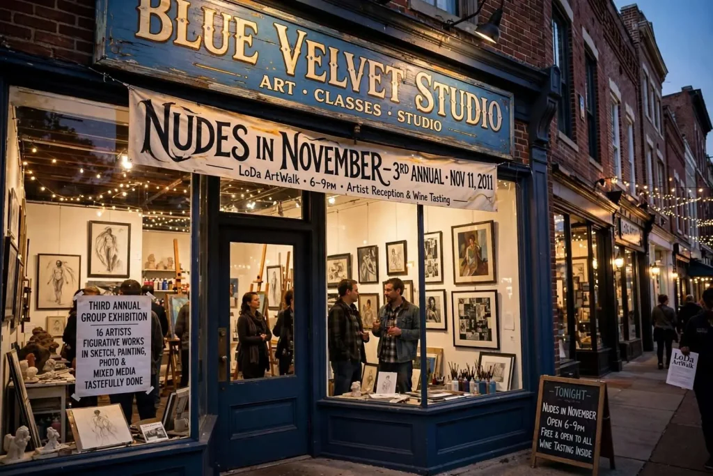 Illustration for the news story: Nudes in November Returns to Blue Velvet Studio for Third Year During LoDa ArtWalk