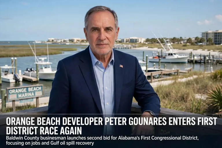 Illustration for the news story: Orange Beach Developer Peter Gounares Enters First District Race Again