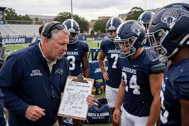 Illustration for the news story: South Alabama Uses Extra Practice Days to Prepare for Cal Poly’s Triple Option in Season Finale