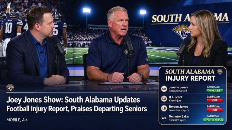 Illustration for the news story: Joey Jones Show: South Alabama Updates Football Injury Report, Praises Departing Seniors