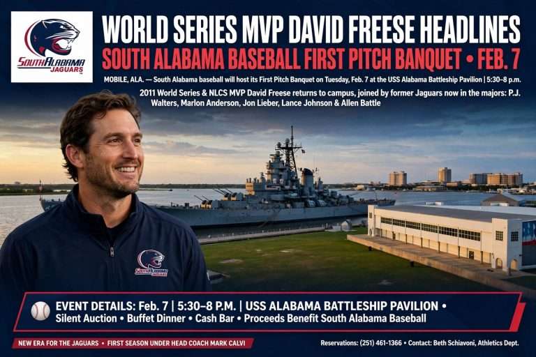 Illustration for the news story: World Series MVP David Freese Headlines South Alabama Baseball First Pitch Banquet Feb. 7