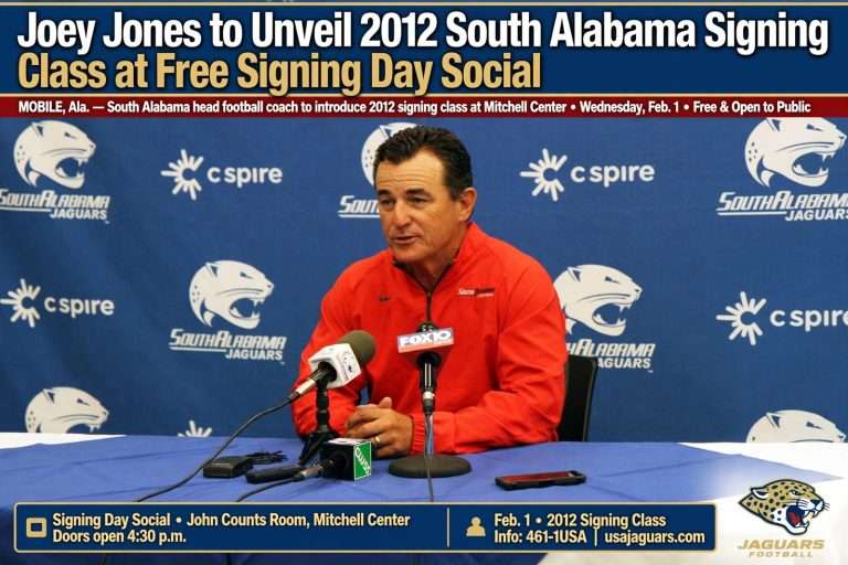 Illustration for the news story: Joey Jones to Unveil 2012 South Alabama Signing Class at Free Signing Day Social