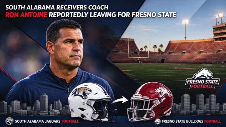 Illustration for the news story: South Alabama Receivers Coach Ron Antoine Reportedly Leaving for Fresno State