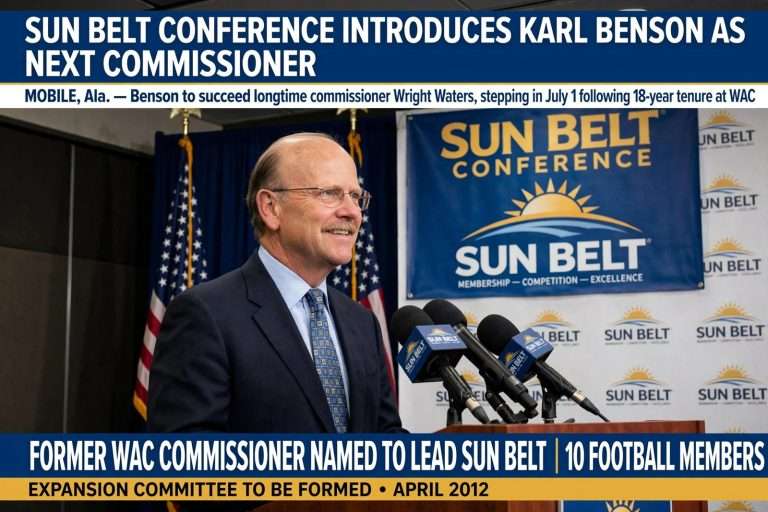 Illustration for the news story: Sun Belt Conference Introduces Karl Benson As Next Commissioner
