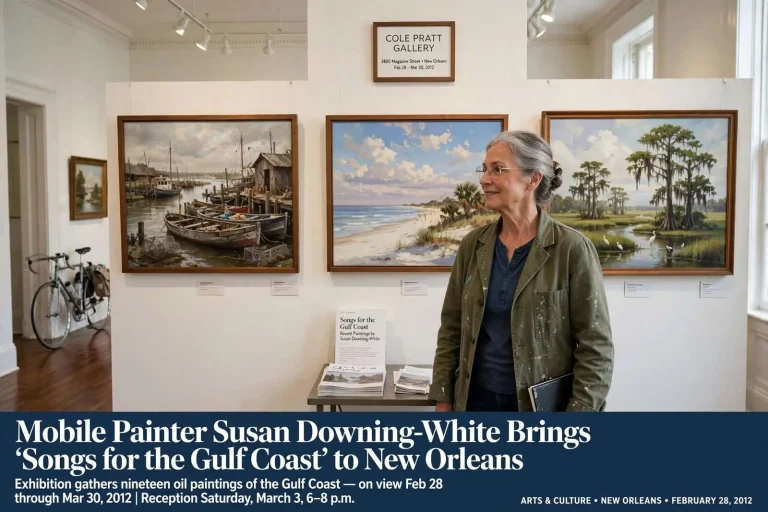 Illustration for the news story: Mobile Painter Susan Downing-White Brings ‘Songs for the Gulf Coast’ to New Orleans