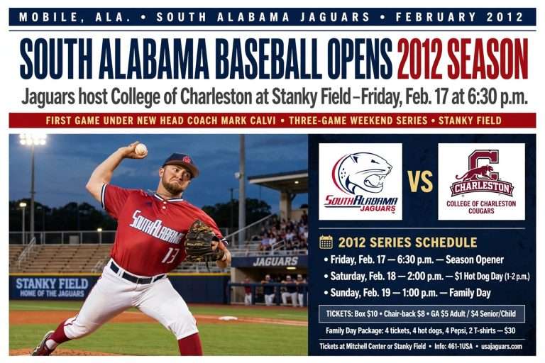 Illustration for the news story: South Alabama Baseball Opens 2012 Season Against College of Charleston at Stanky Field