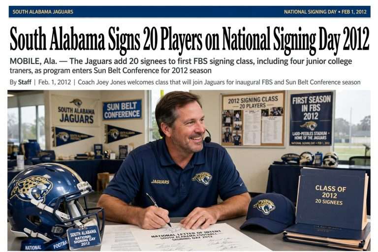 Illustration for the news story: South Alabama Signs 20 Players on National Signing Day 2012