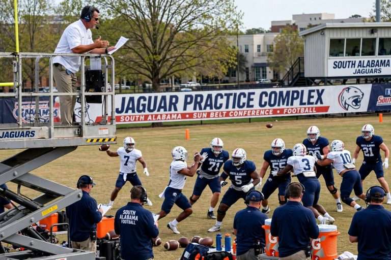 Illustration for the news story: South Alabama Holds Spring ‘Mini-Scrimmage’ as Spread Offense, Sun Belt Football Take Shape