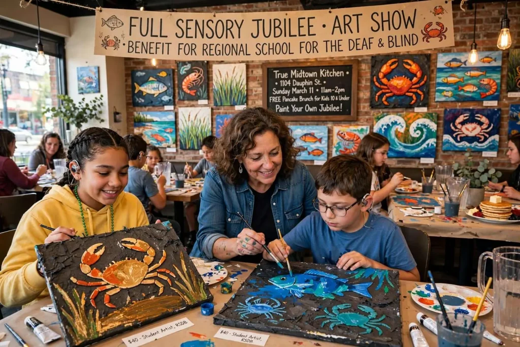 Illustration for the news story: Full Sensory Jubilee Art Show at True Midtown Kitchen to Benefit Regional School for the Deaf and Blind
