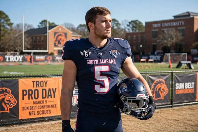 Illustration for the news story: Former South Alabama Football Player Paul Bennett to Work Out at Troy Pro Day