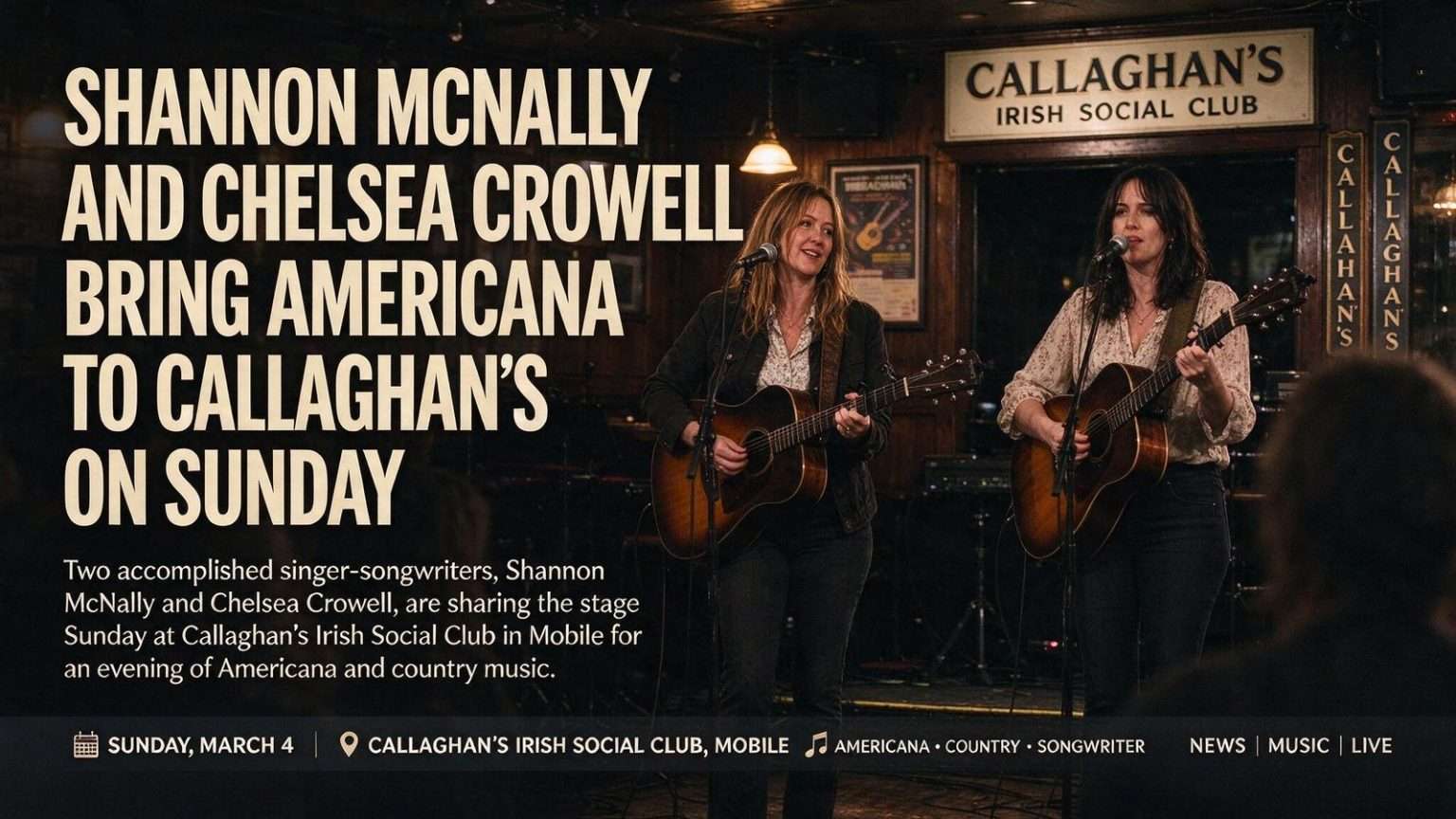 Illustration for the news story: Shannon McNally and Chelsea Crowell Bring Americana to Callaghan’s on Sunday