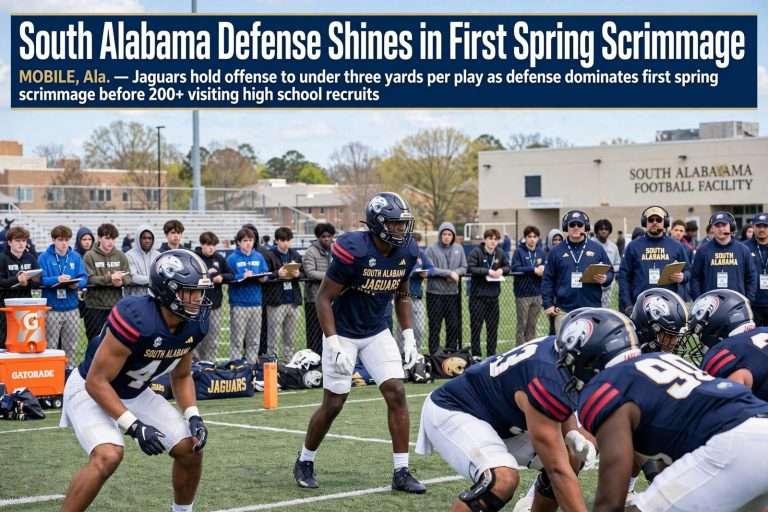 Illustration for the news story: Demetre Baker Scores Twice as South Alabama Defense Shines in First Spring Scrimmage