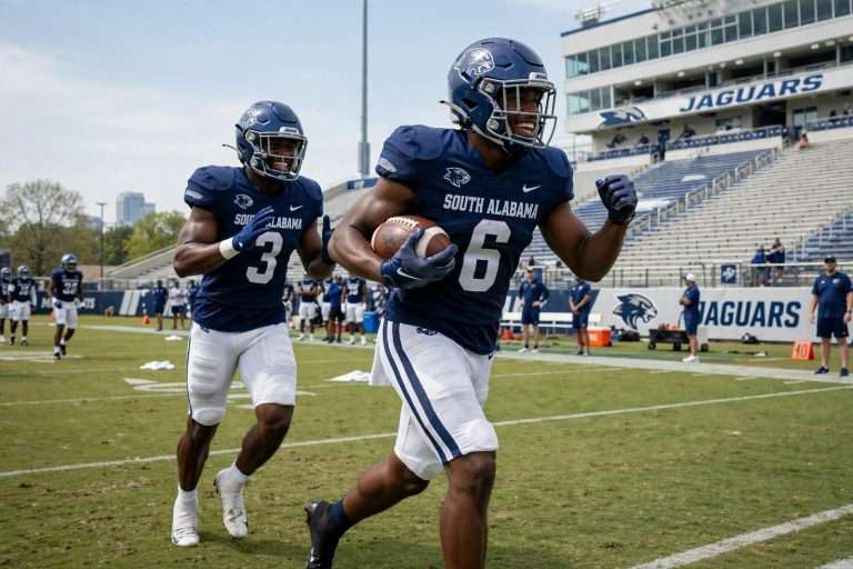 Illustration for the news story: Two Interception Returns Highlight South Alabama Defense In Second Spring Scrimmage