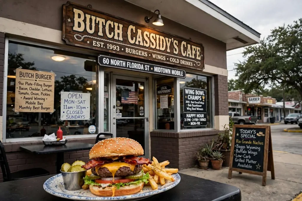 Illustration for the news story: Butch Cassidy’s Cafe: A Midtown Mobile Burger Institution on North Florida Street