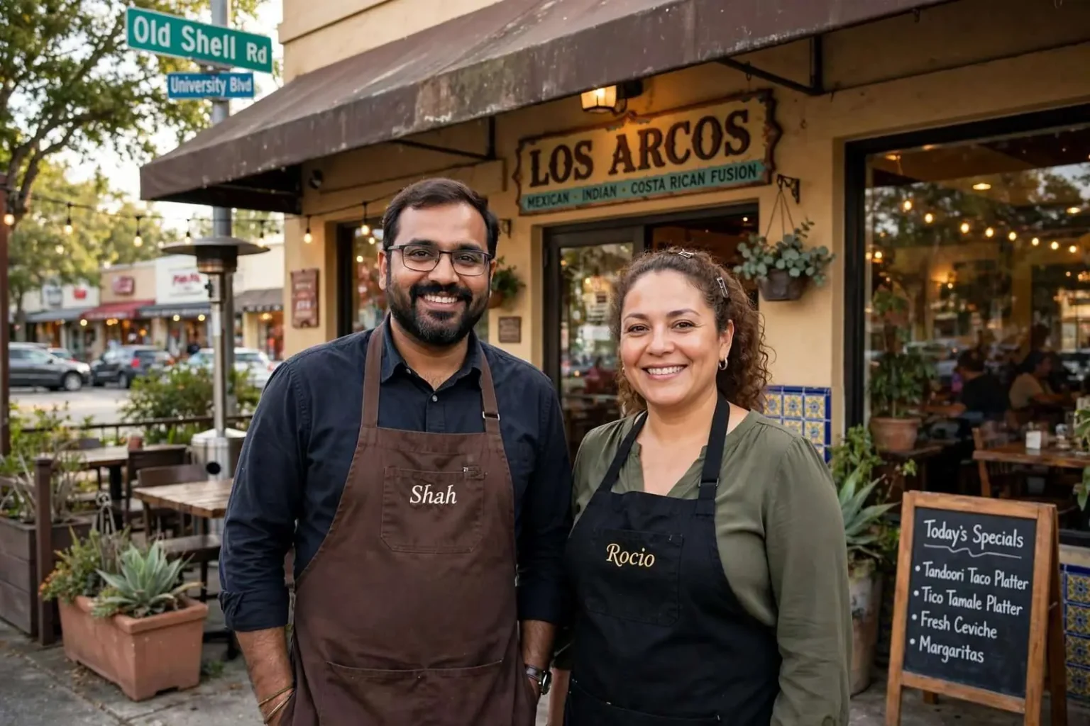 Illustration for the news story: At Los Arcos, a Mexican Mainstay Blends India and Costa Rica on Old Shell Road
