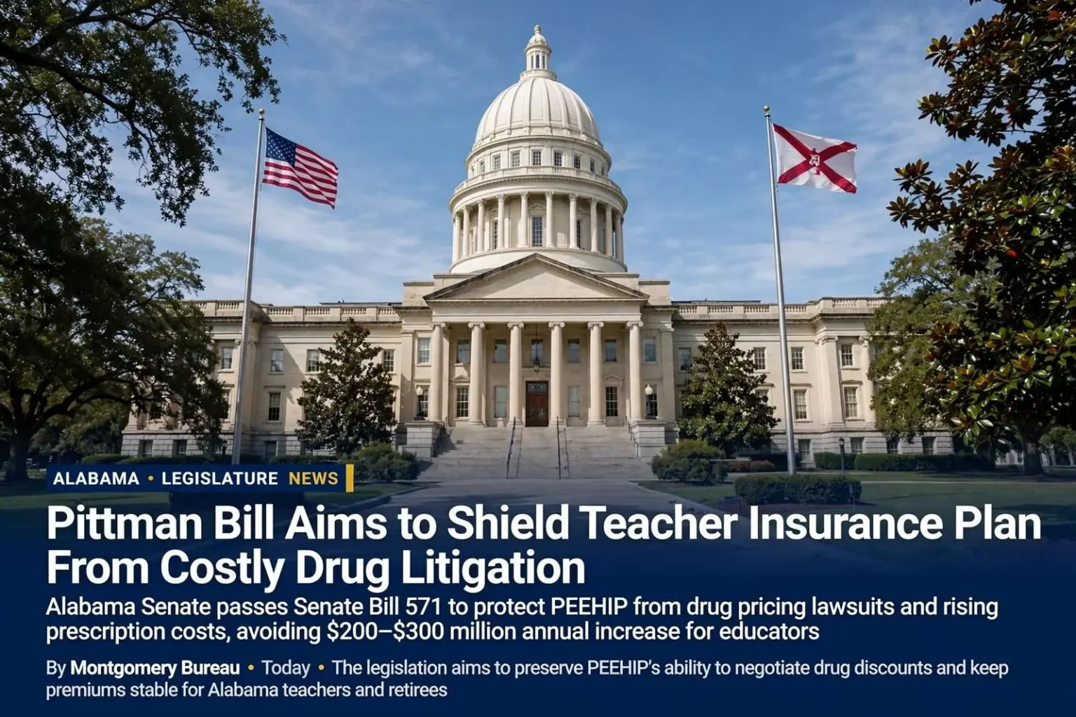 Illustration for the news story: Pittman Bill Aims to Shield Teacher Insurance Plan From Costly Drug Litigation