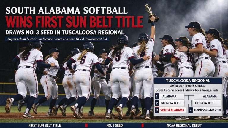 Illustration for the news story: South Alabama Softball Wins First Sun Belt Title, Draws No. 3 Seed in Tuscaloosa Regional