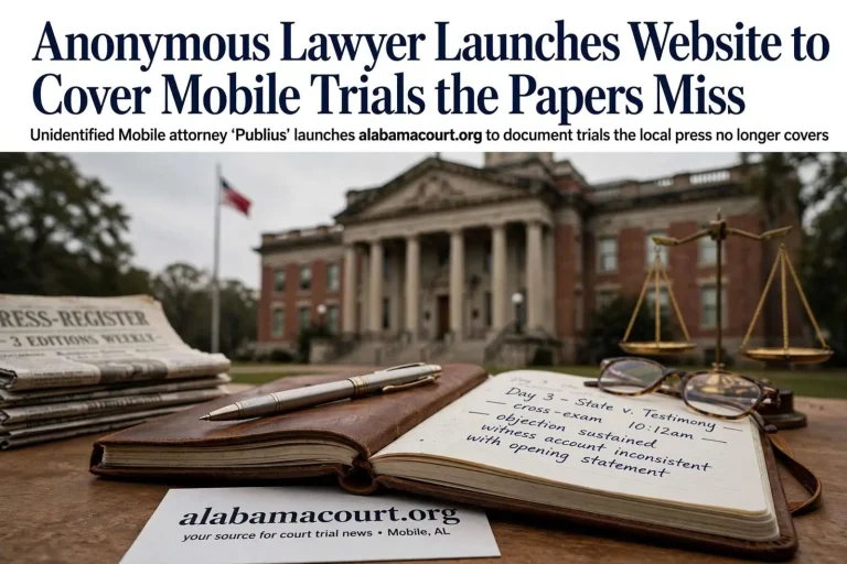 Illustration for the news story: Anonymous Lawyer Launches Website to Cover Mobile Trials the Papers Miss