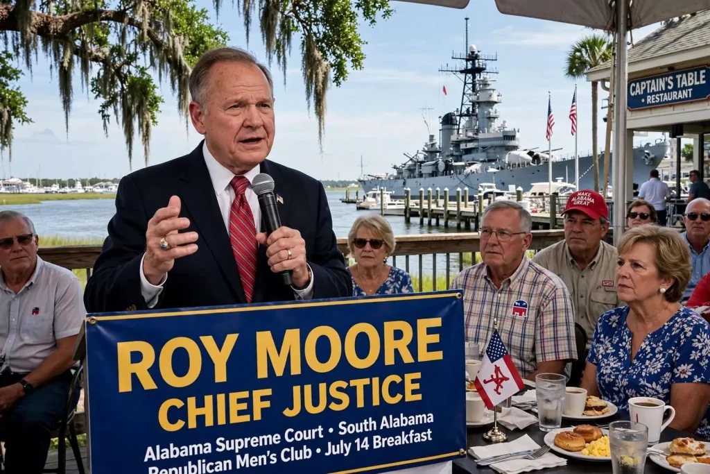 Illustration for the news story: Roy Moore Brings Chief Justice Campaign to Mobile and Orange Beach