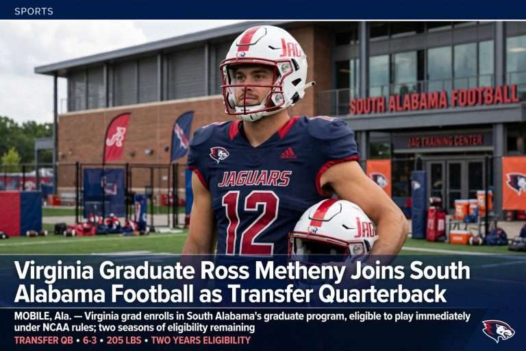 Illustration for the news story: Virginia Graduate Ross Metheny Joins South Alabama Football as Transfer Quarterback