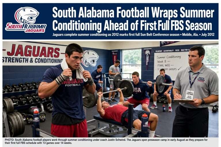 Illustration for the news story: South Alabama Football Wraps Summer Conditioning Ahead of First Full FBS Season