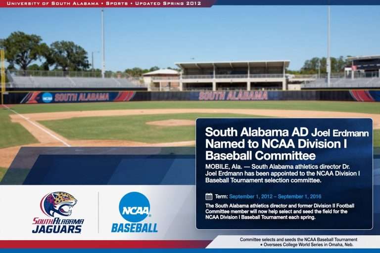 Illustration for the news story: South Alabama AD Joel Erdmann Named to NCAA Division I Baseball Committee