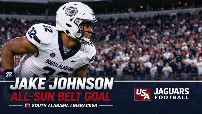 Illustration for the news story: South Alabama Linebacker Jake Johnson Sets All-Sun Belt Goal After Jaguars Shut Out of Preseason Team