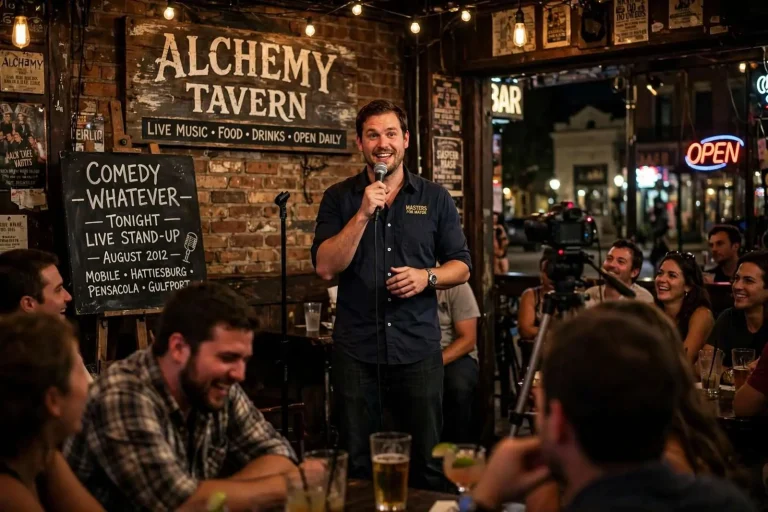 Illustration for the news story: Comedy Whatever Brings Stand-Up to Alchemy Tavern in Mobile (August 2012)