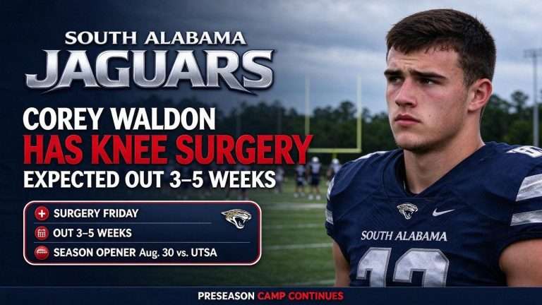 Illustration for the news story: South Alabama Wide Receiver Corey Waldon Has Knee Surgery, Expected Out Three To Five Weeks