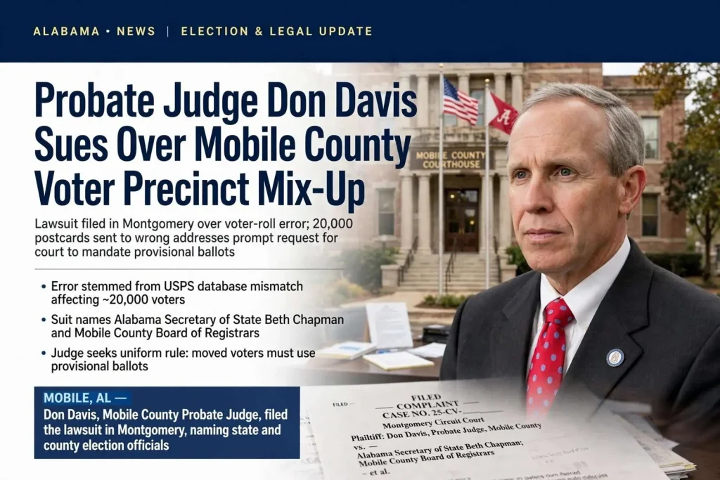 Illustration for the news story: Probate Judge Don Davis Sues Over Mobile County Voter Precinct Mix-Up