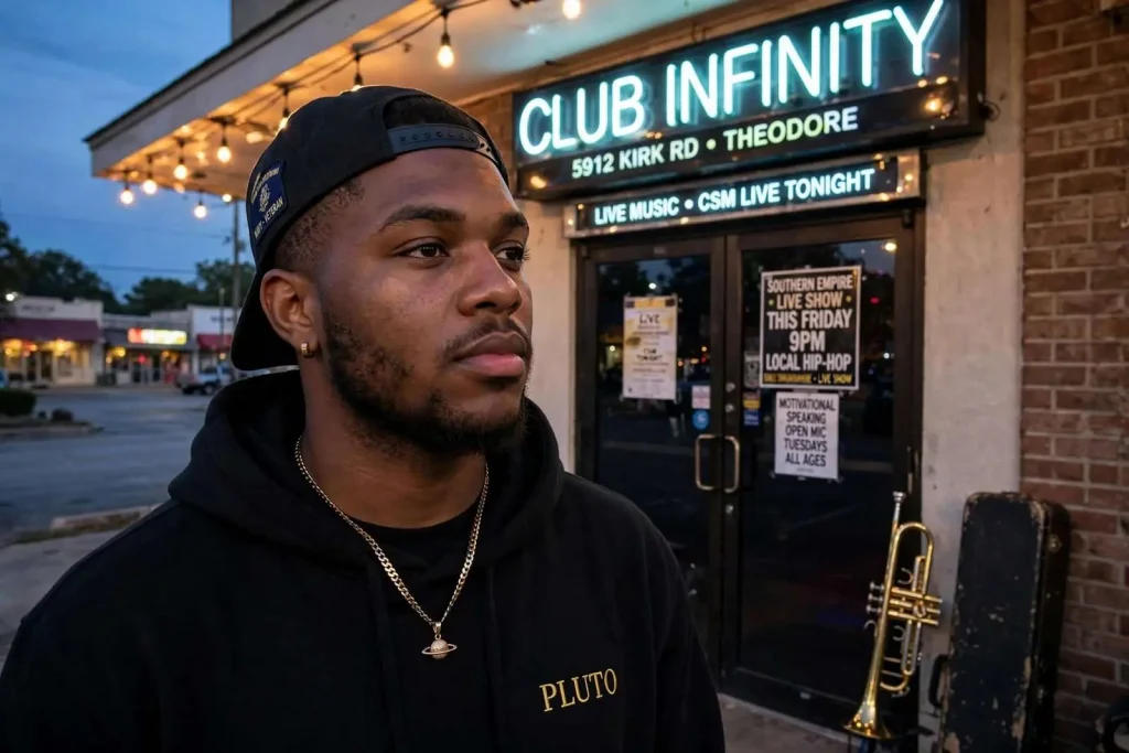 Illustration for the news story: From Orange Grove to Club Owner: The Journey of Mobile Rapper Pluto