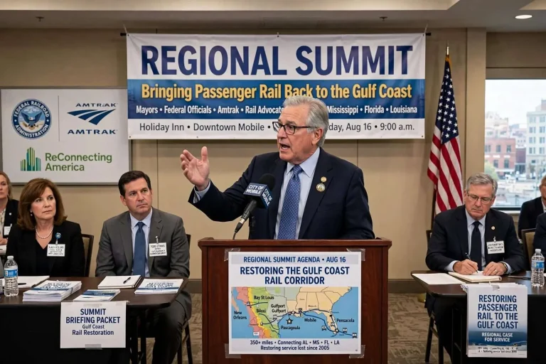 Illustration for the news story: Mobile Hosts Regional Summit on Bringing Passenger Rail Back to the Gulf Coast