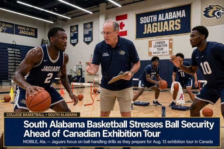 Illustration for the news story: South Alabama Basketball Stresses Ball Security Ahead of Canadian Exhibition Tour