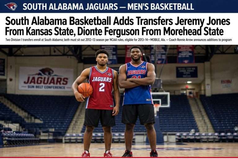 Illustration for the news story: South Alabama Basketball Adds Transfers Jeremy Jones From Kansas State, Dionte Ferguson From Morehead State