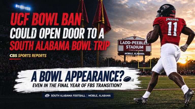 Illustration for the news story: UCF Bowl Ban Could Open Door To A South Alabama Bowl Trip, CBS Sports Reports