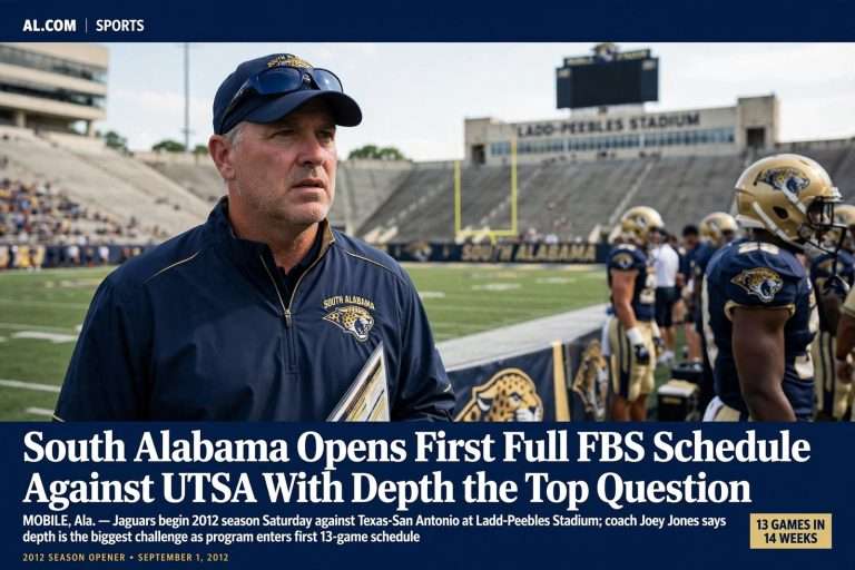 Illustration for the news story: South Alabama Opens First Full FBS Schedule Against UTSA With Depth the Top Question