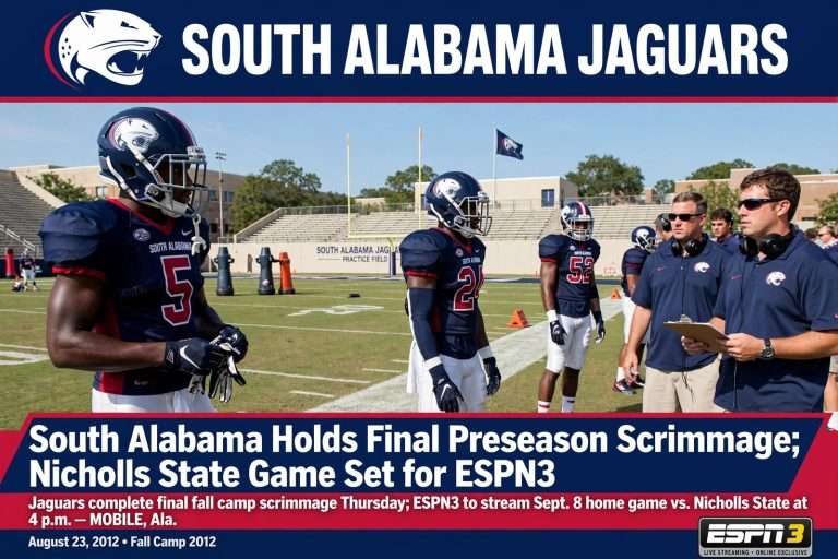 Illustration for the news story: South Alabama Holds Final Preseason Scrimmage; Nicholls State Game Set for ESPN3