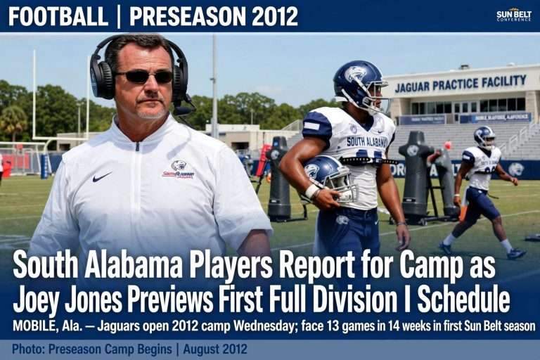 Illustration for the news story: South Alabama Players Report for Camp as Joey Jones Previews First Full Division I Schedule
